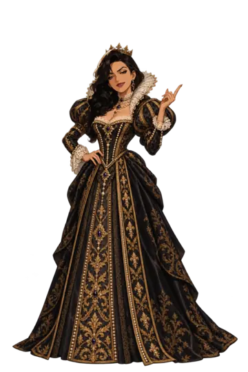 Vivienne in an Elizabethan gown with a ruff.