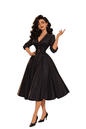 Vivienne in a black fifties shirt dress.