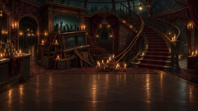 A grand foyer barricaded with furniture.