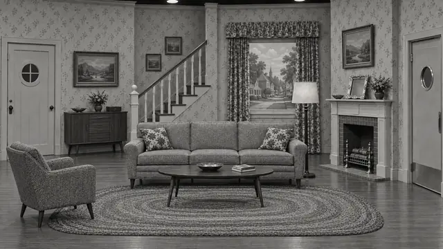 A tidy fifties television living room.